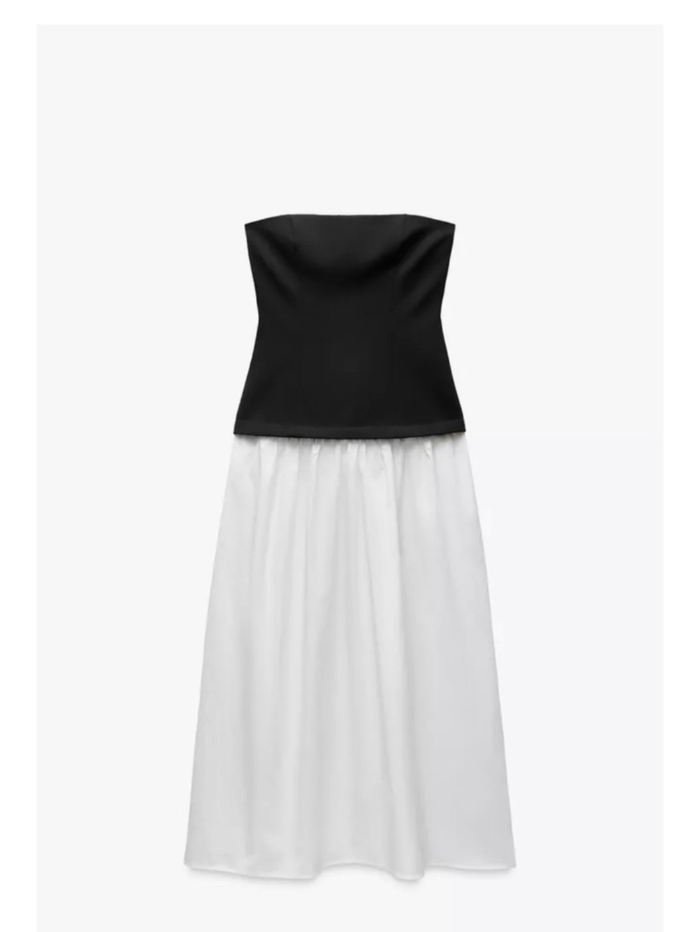 Zara Black and White Strapless Two-Tone Maxi Dress with pockets